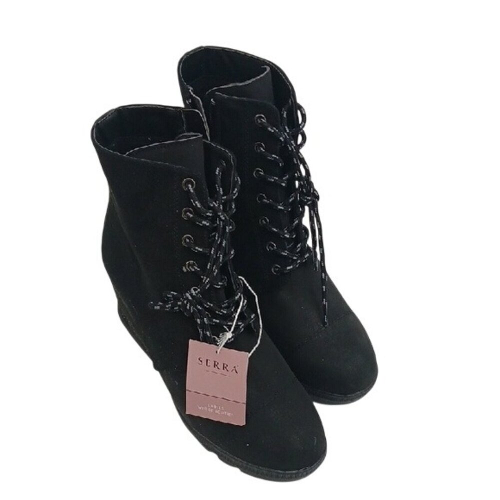 Serra Boots Womens Size 9 Black Wedge Bootie Faux Suede Side Zip